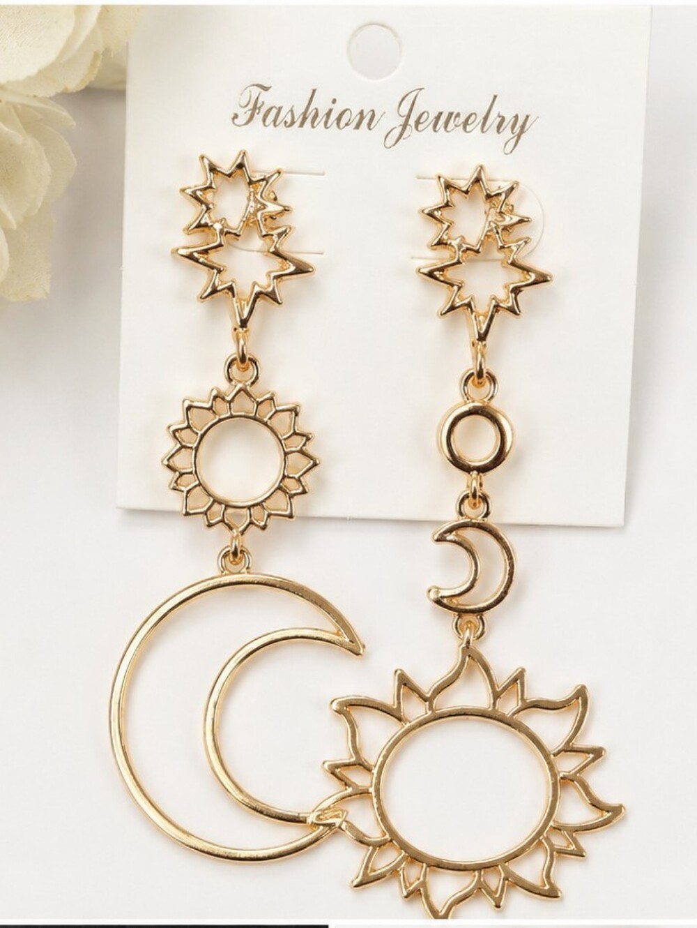Celestial Sun & Moon Asymmetrical Earrings Rose Gold Tone Boho Witchy NIP NOS